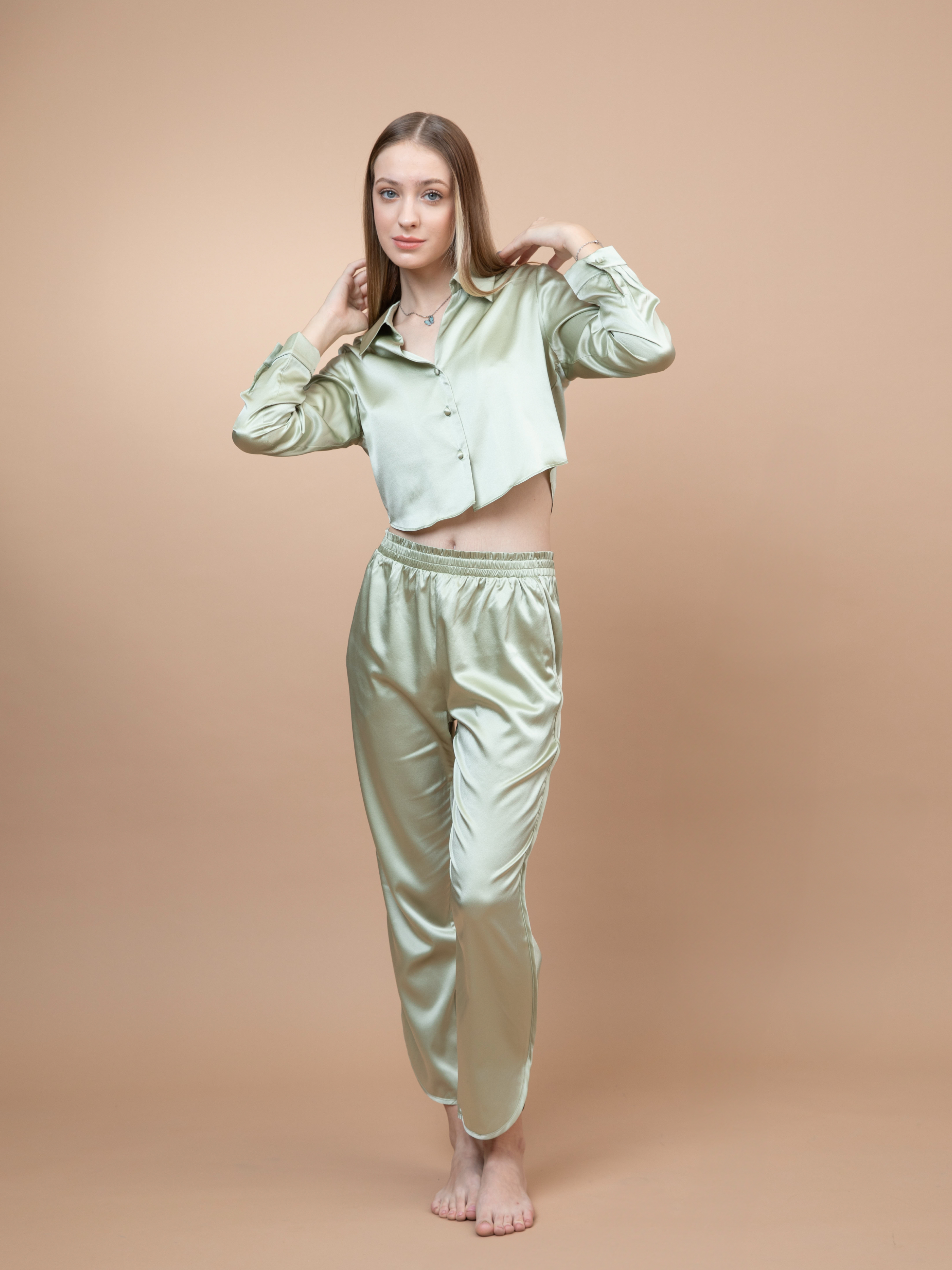 Amani Mulberry Silk Green Suit Set