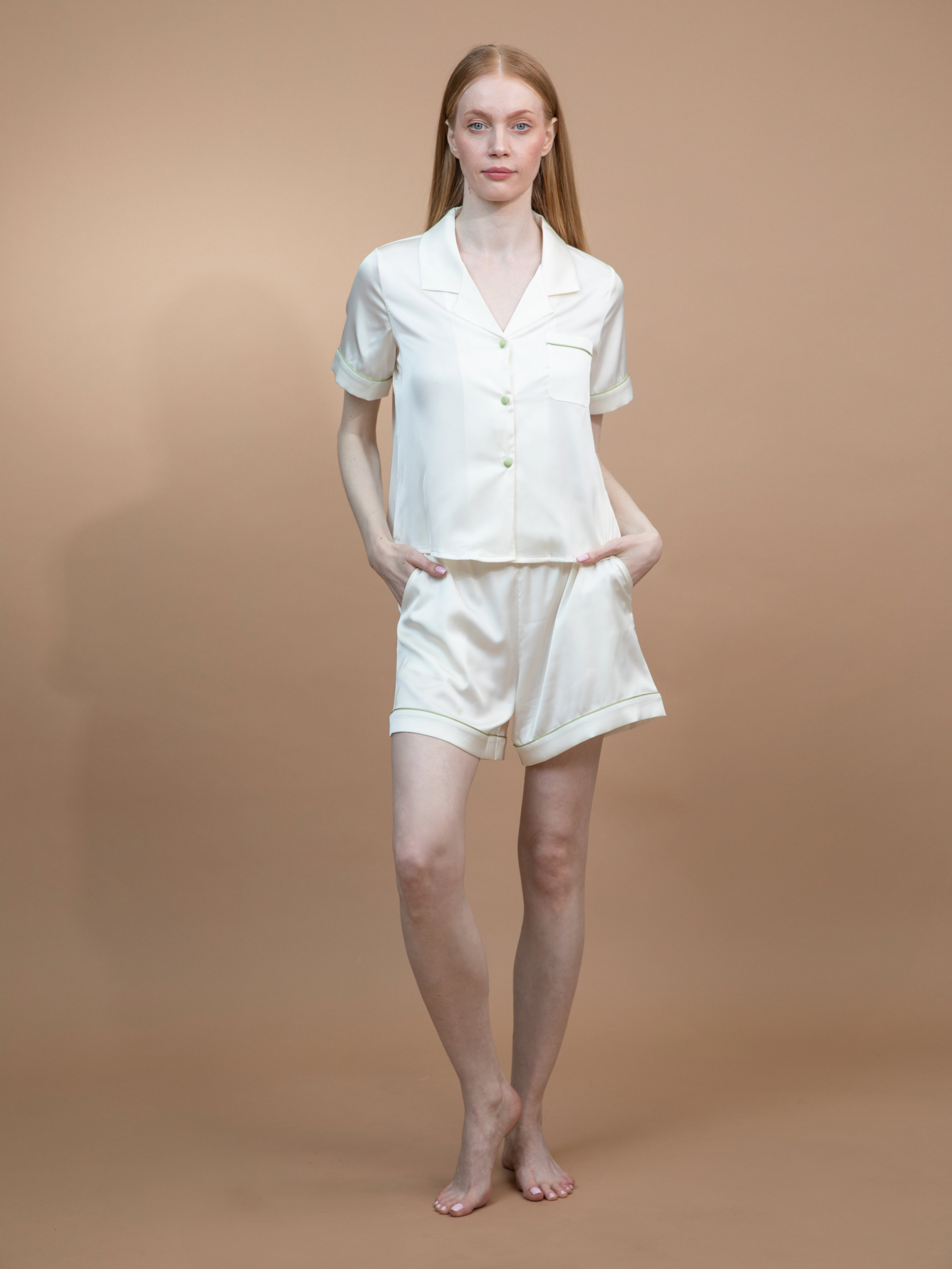 Amara Apricot Silk Satin Pajamas