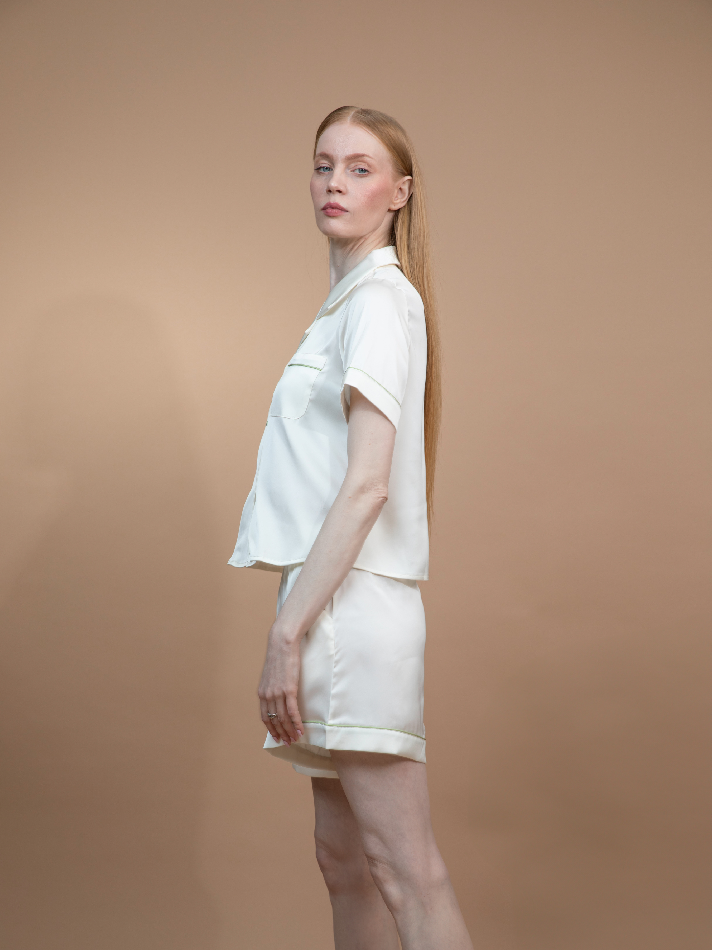 Amara Apricot Silk Satin Pajamas