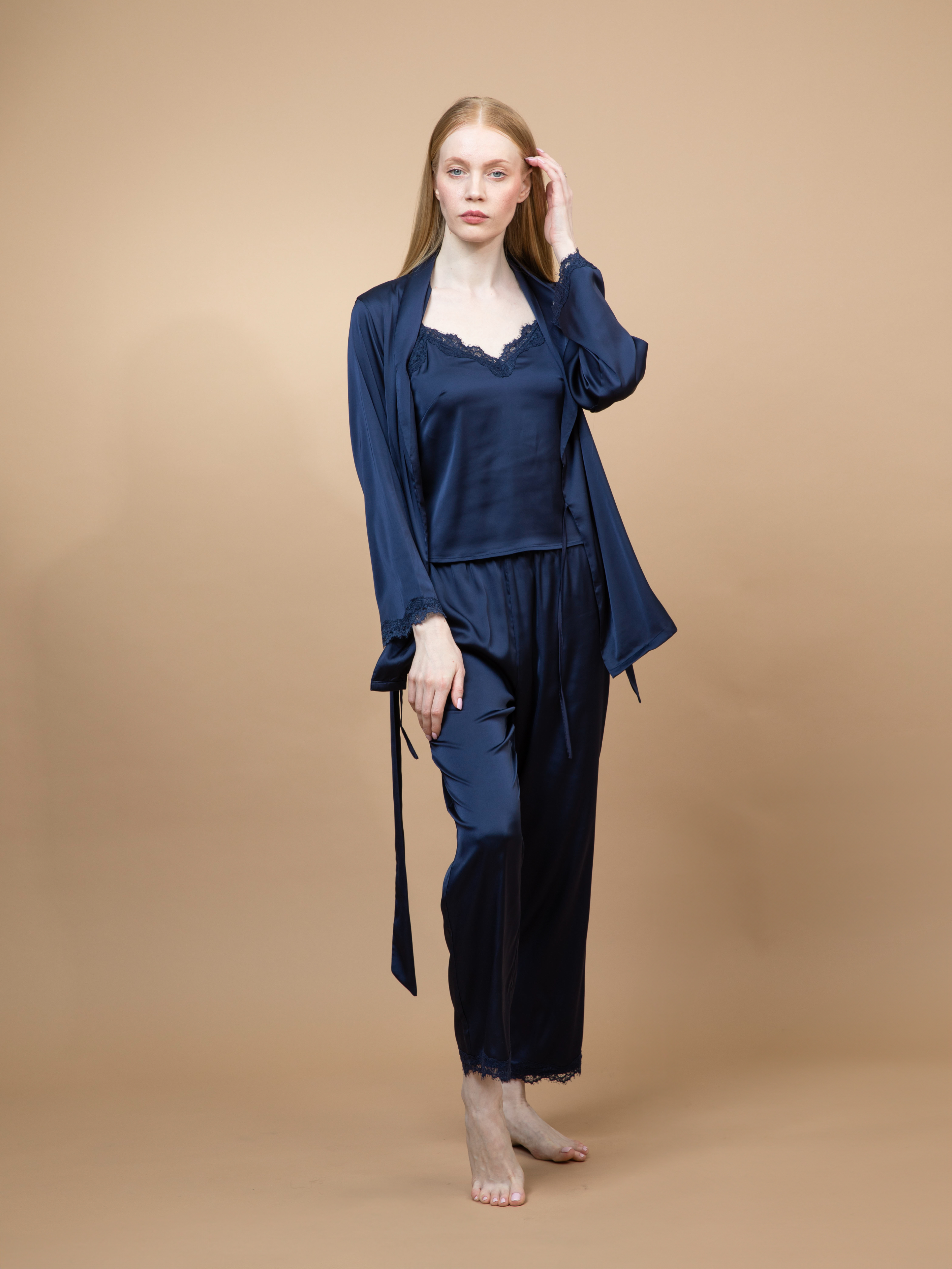 Lumi Navy Blue lace Robe Set